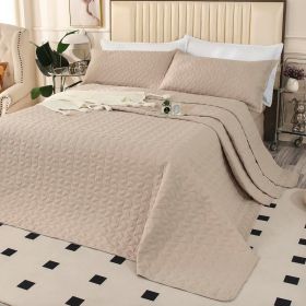 Oversized King Plus Szie Quilt Set 3 Pieces,128"x120" Extra Large King Size Bedspreads Lightweight Comforter Reversible Coverlet (Color: Beige- Geometry, size: Oversized King Plus)