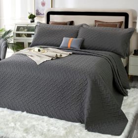 Oversized King Plus Szie Quilt Set 3 Pieces,128"x120" Extra Large King Size Bedspreads Lightweight Comforter Reversible Coverlet (Color: Dark Gray- Basket, size: Oversized King Plus)