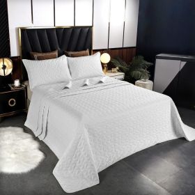 Oversized King Plus Szie Quilt Set 3 Pieces,128"x120" Extra Large King Size Bedspreads Lightweight Comforter Reversible Coverlet (Color: White- Geometry, size: Oversized King Plus)