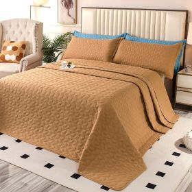 Oversized King Plus Szie Quilt Set 3 Pieces,128"x120" Extra Large King Size Bedspreads Lightweight Comforter Reversible Coverlet (Color: Pumpkin- Geometry, size: Oversized King Plus)