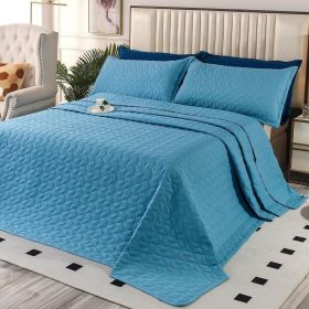 Oversized King Plus Szie Quilt Set 3 Pieces,128"x120" Extra Large King Size Bedspreads Lightweight Comforter Reversible Coverlet (Color: Slate Blue-, size: Oversized King Plus)