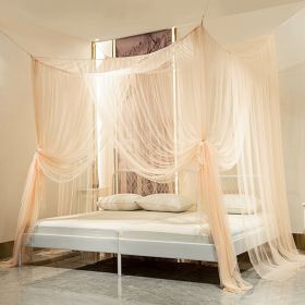 US 4 corner column beds, elegant curtains, mosquito nets, all/King/King Size (Color: Beige)