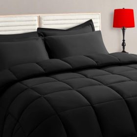 Black King Size Comforter Set - 7 Pieces,Bed in a Bag Bedding Sets with All Season Soft Quilted Warm Fluffy Reversible Comforter (Color: Black, size: California King)