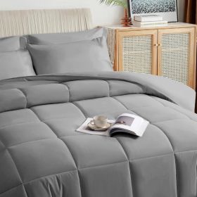 Black King Size Comforter Set - 7 Pieces,Bed in a Bag Bedding Sets with All Season Soft Quilted Warm Fluffy Reversible Comforter (Color: Grey, size: King)