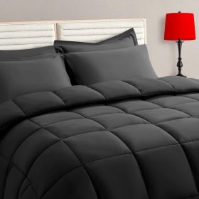 Black King Size Comforter Set - 7 Pieces,Bed in a Bag Bedding Sets with All Season Soft Quilted Warm Fluffy Reversible Comforter (Color: Dark Grey, size: Queen)