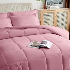 Black King Size Comforter Set - 7 Pieces,Bed in a Bag Bedding Sets with All Season Soft Quilted Warm Fluffy Reversible Comforter (Color: Pink, size: Queen)