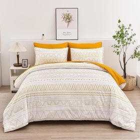 Comforter Set King Size,7 Pieces Bed in a Bag Grey White Comforter Geometric Bohemian Complete Bedding Set with Sheet (Color: Yellow, size: Queen 90 90)