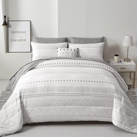 Comforter Set King Size,7 Pieces Bed in a Bag Grey White Comforter Geometric Bohemian Complete Bedding Set with Sheet (Color: White, size: King 90 103)