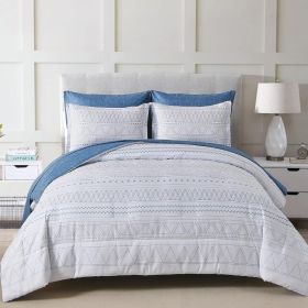 Comforter Set King Size,7 Pieces Bed in a Bag Grey White Comforter Geometric Bohemian Complete Bedding Set with Sheet (Color: Blue, size: King 90 103)