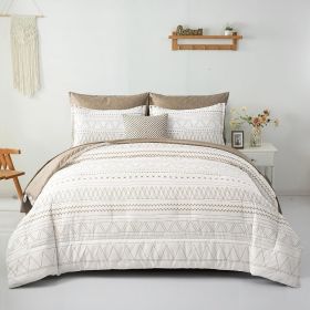 Comforter Set King Size,7 Pieces Bed in a Bag Grey White Comforter Geometric Bohemian Complete Bedding Set with Sheet (Color: Khaki, size: Full 78 90)