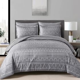 Comforter Set King Size,7 Pieces Bed in a Bag Grey White Comforter Geometric Bohemian Complete Bedding Set with Sheet (Color: Grey, size: King 90 103)