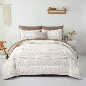 Comforter Set King Size,7 Pieces Bed in a Bag Grey White Comforter Geometric Bohemian Complete Bedding Set with Sheet (Color: Brown, size: Queen 90 90)