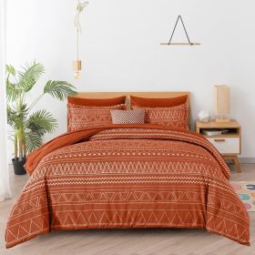 Comforter Set King Size,7 Pieces Bed in a Bag Grey White Comforter Geometric Bohemian Complete Bedding Set with Sheet (Color: Terracotta, size: King 90 103)