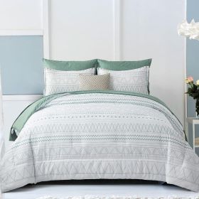 Comforter Set King Size,7 Pieces Bed in a Bag Grey White Comforter Geometric Bohemian Complete Bedding Set with Sheet (Color: Sage Green, size: King 90 103)