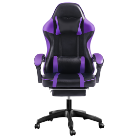 Ergonomic Gaming Chair with Footrest, High-Back Video Game Chair Computer Chair, Office Chair with Headrest and Lumbar, PU Leath (Color: Purple)