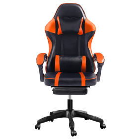 Ergonomic Gaming Chair with Footrest, High-Back Video Game Chair Computer Chair, Office Chair with Headrest and Lumbar, PU Leath (Color: Orange)