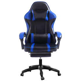 Ergonomic Gaming Chair with Footrest, High-Back Video Game Chair Computer Chair, Office Chair with Headrest and Lumbar, PU Leath (Color: Blue)