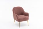 Modern Soft Teddy fabric Ivory Ergonomics Accent Chair Living Room Chair Bedroom Chair Home Chair With Gold Legs And Adjustable Legs For Indoor Home