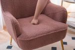 Modern Soft Teddy fabric Ivory Ergonomics Accent Chair Living Room Chair Bedroom Chair Home Chair With Gold Legs And Adjustable Legs For Indoor Home