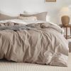 100% Washed Cotton Duvet Cover Cream Minimalist Duvet Cover Linen Like - 3 Pieces Plain Simple Cotton Duvet Cover Set