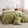 100% Washed Cotton Duvet Cover Cream Minimalist Duvet Cover Linen Like - 3 Pieces Plain Simple Cotton Duvet Cover Set