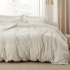 Boho Duvet Cover - Tufted Duvet Cover for All Seasons, 3 Pieces Soft Shabby Chic Embroidery Boho Bedding Duvet Cover